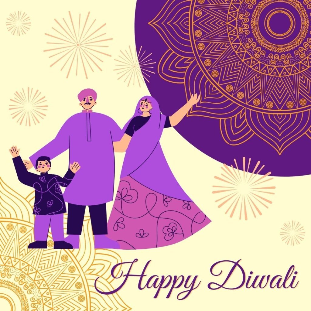 Purple Yellow Modern Diwali Greeting Instagram Post -