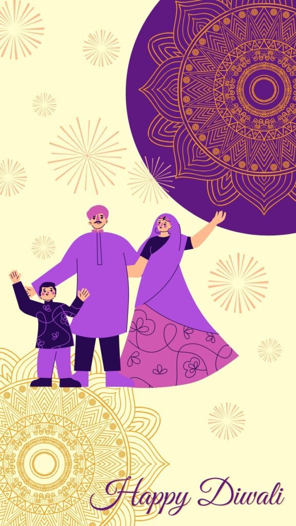 Purple Yellow Modern Diwali Greeting Instagram Story -