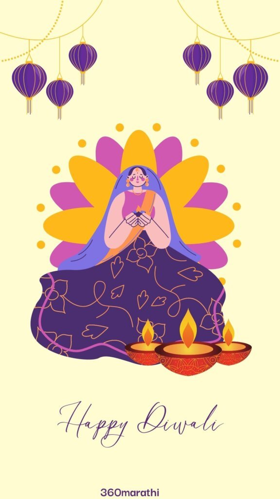 Yellow and Violet Illustrated Diwali Greeting Instagram Story -